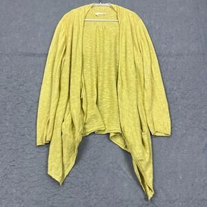 Eileen Fisher Linen Cotton Slub Cardigan Women's Large Yellow Asym‎ Pocket Layer
